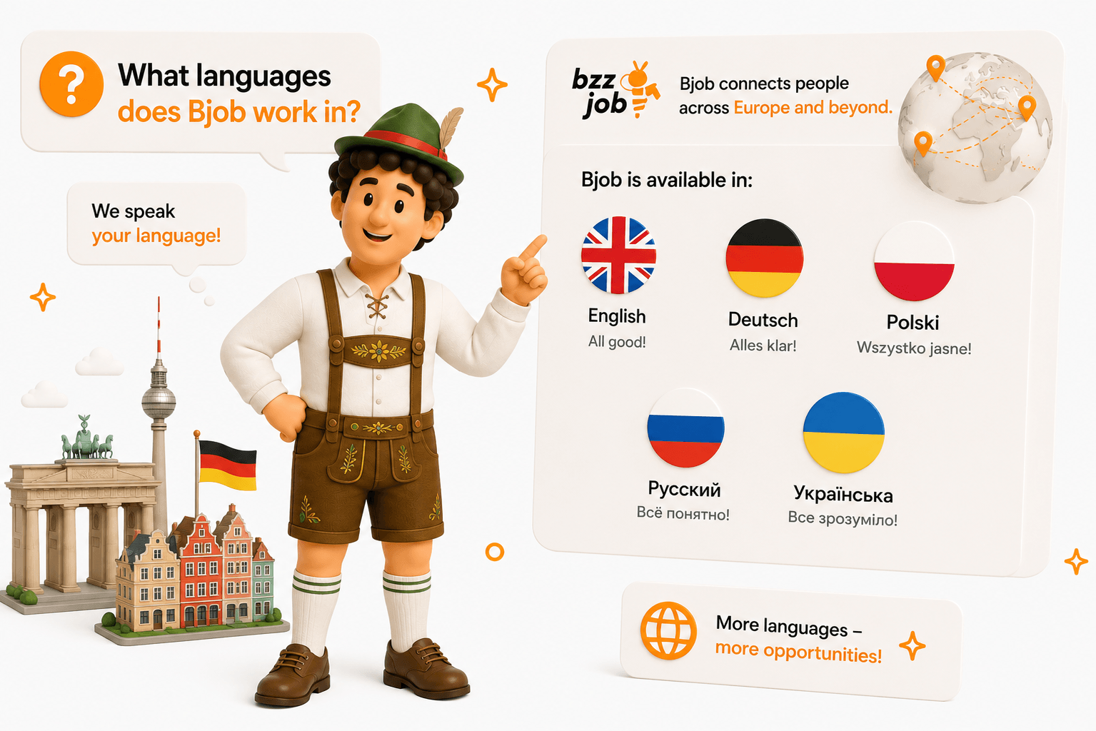 Which languages does Bzzjob support?